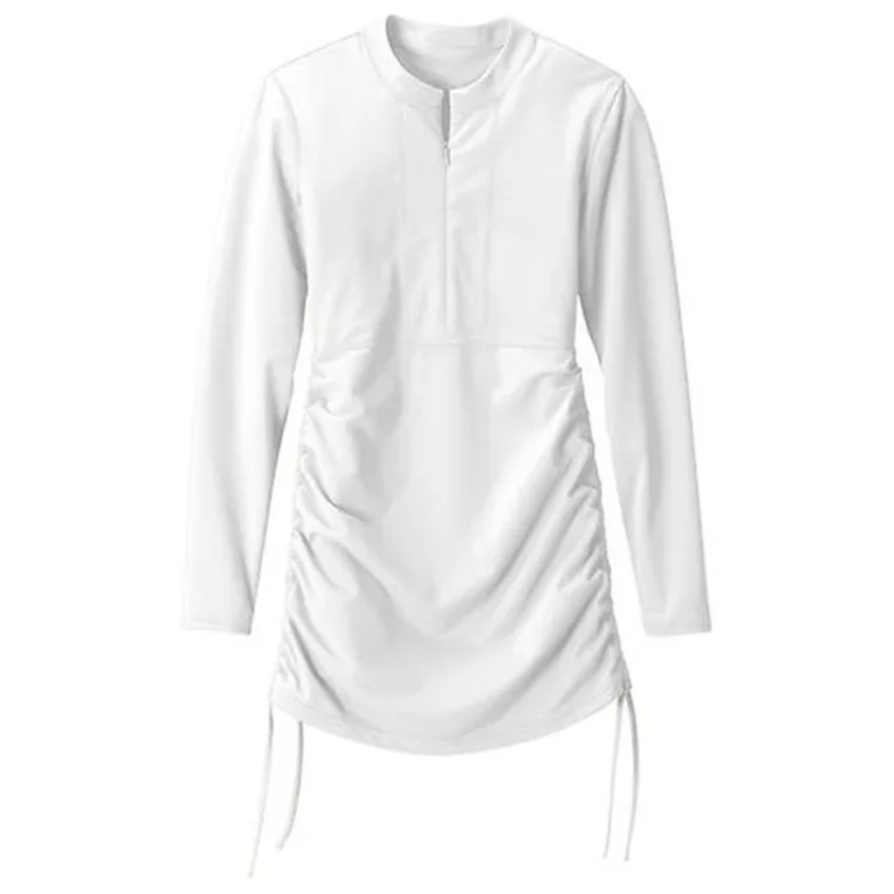 Athleta Tidal Ruched Long Sleeve Rash Guard Swim Cover Up White-XS Brand New